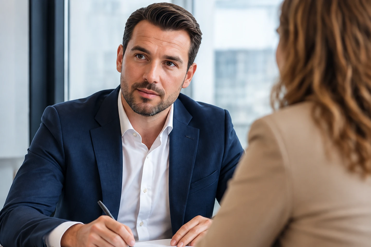 Letselschade-jurist Jeroen de Hoop in gesprek met een cliënt
